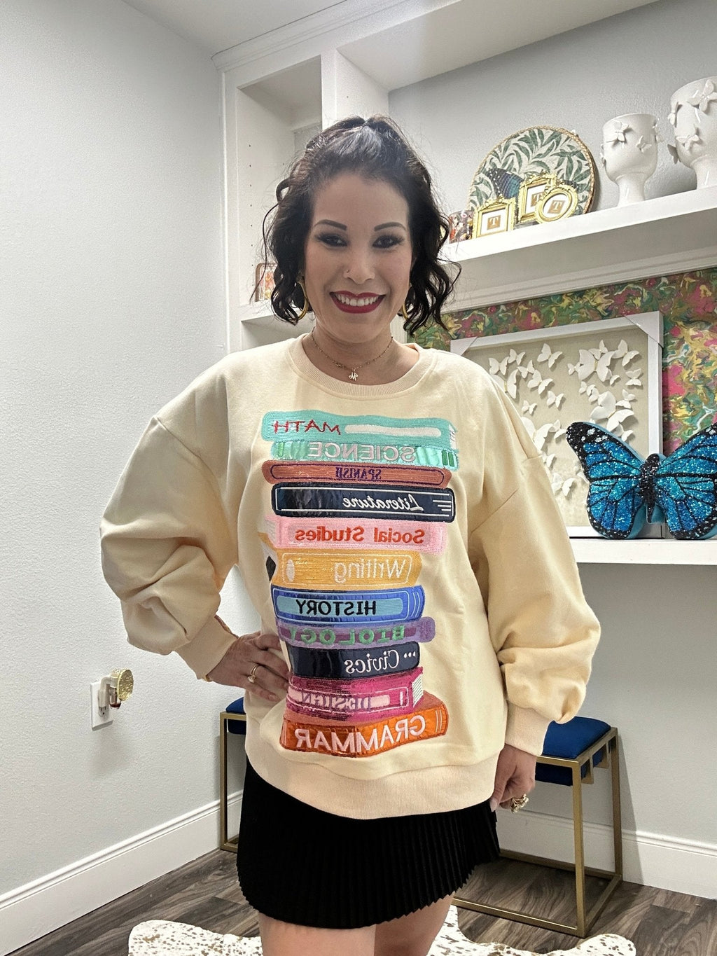 QOS Beige School Books Sweatshirt