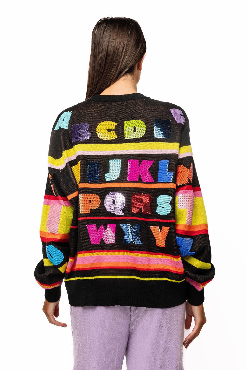 QOS Black Multi ABC's Sweater