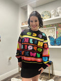 QOS Black Multi ABC's Sweater