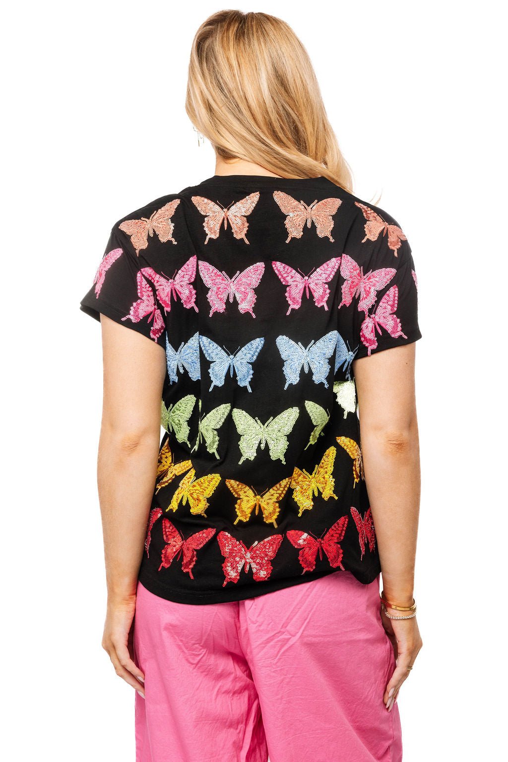 QOS Black Multi Butterfly Tee
