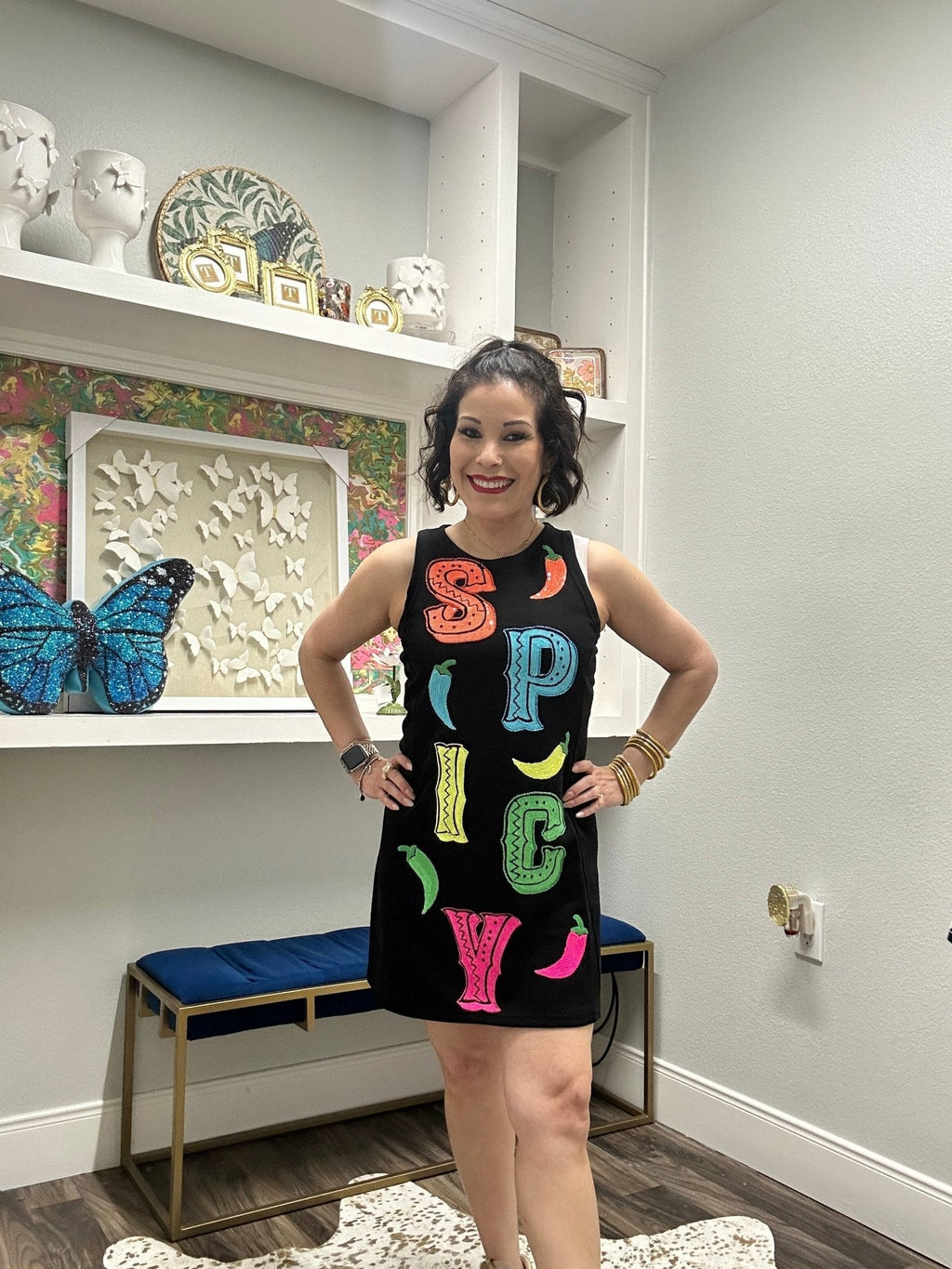 QOS Black Multi 'Spicy' Chili Pepper Tank Dress