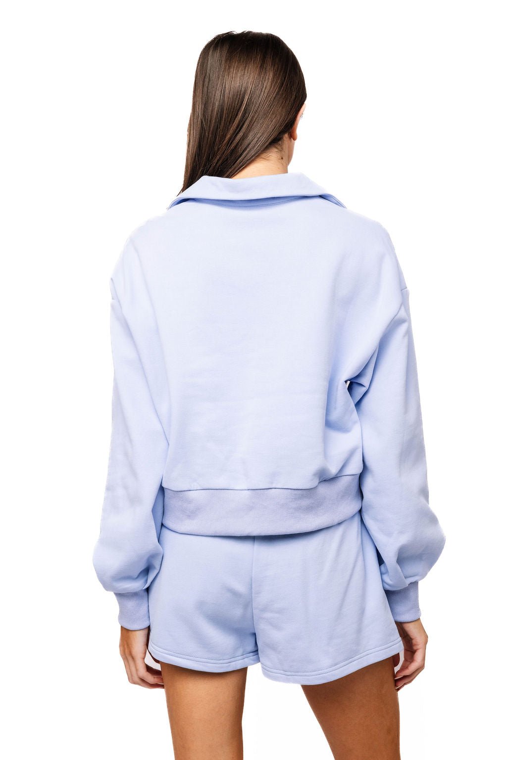 QOS Dusty Blue Henley Jewel Button Short