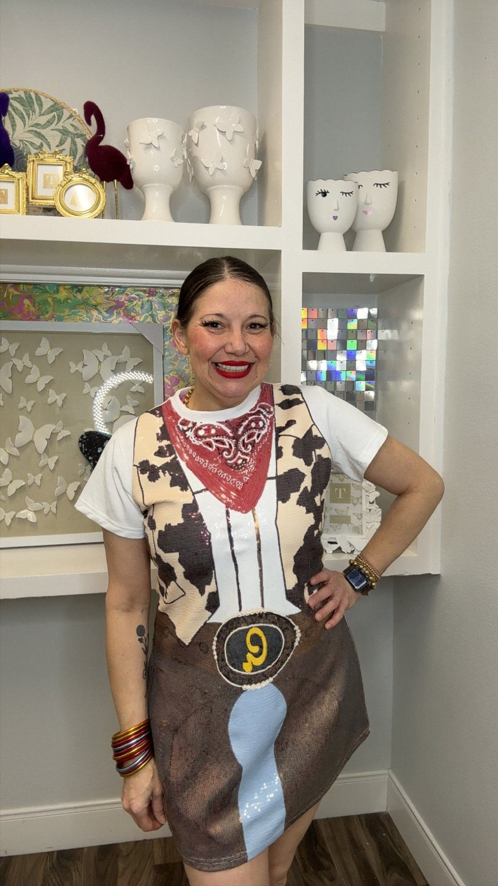 QOS  Full Sequin Cowgirl Tee Dress