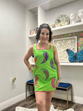 QOS Green & Pink Embroidered Trim Striped Chili Pepper Tank Dress