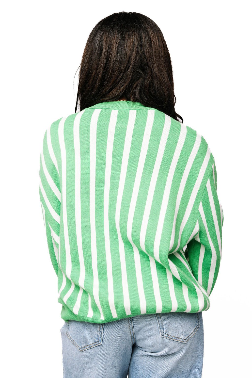 QOS Green & White Stripe Shamrock Sweater