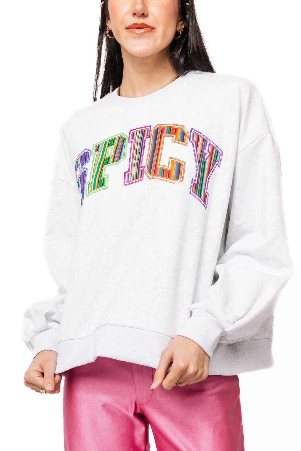 QOS Grey Multi Striped 'Spicy' Sweatshirt
