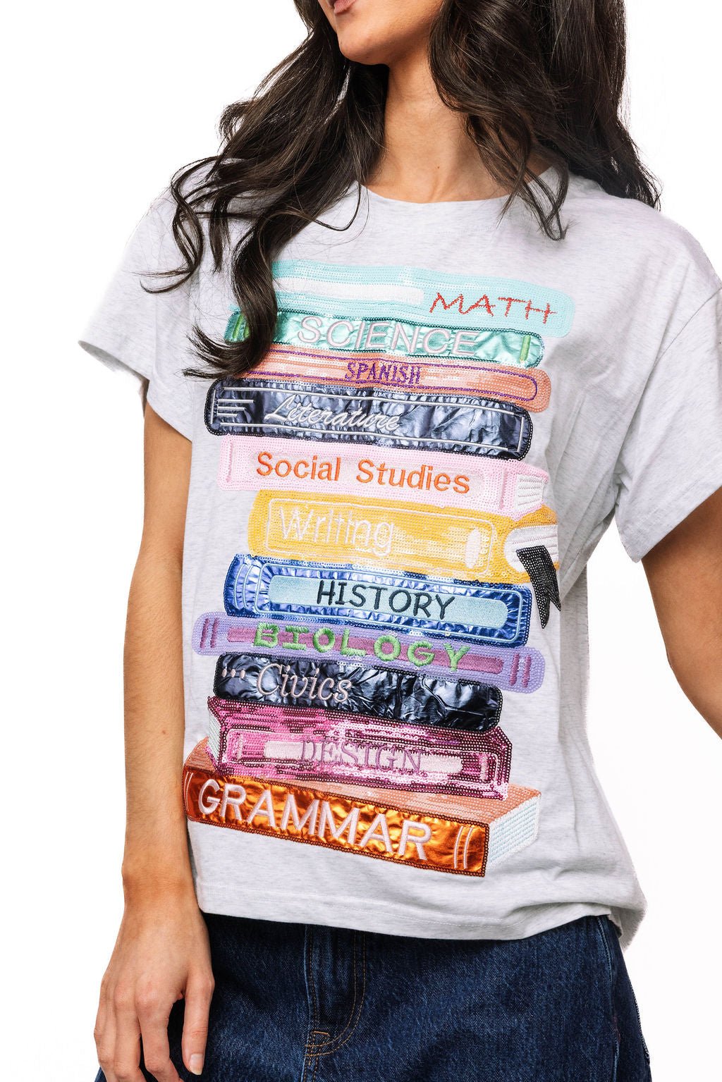 QOS Grey School Books Tee