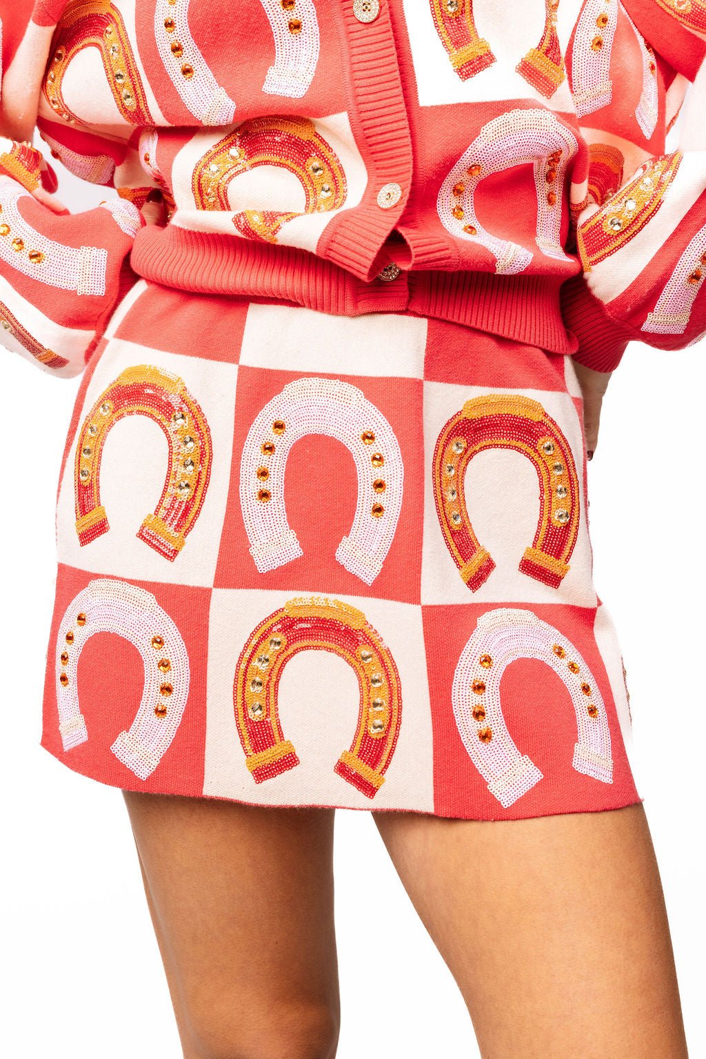 QOS Hot Pink Checkered Horse Shoe Skirt