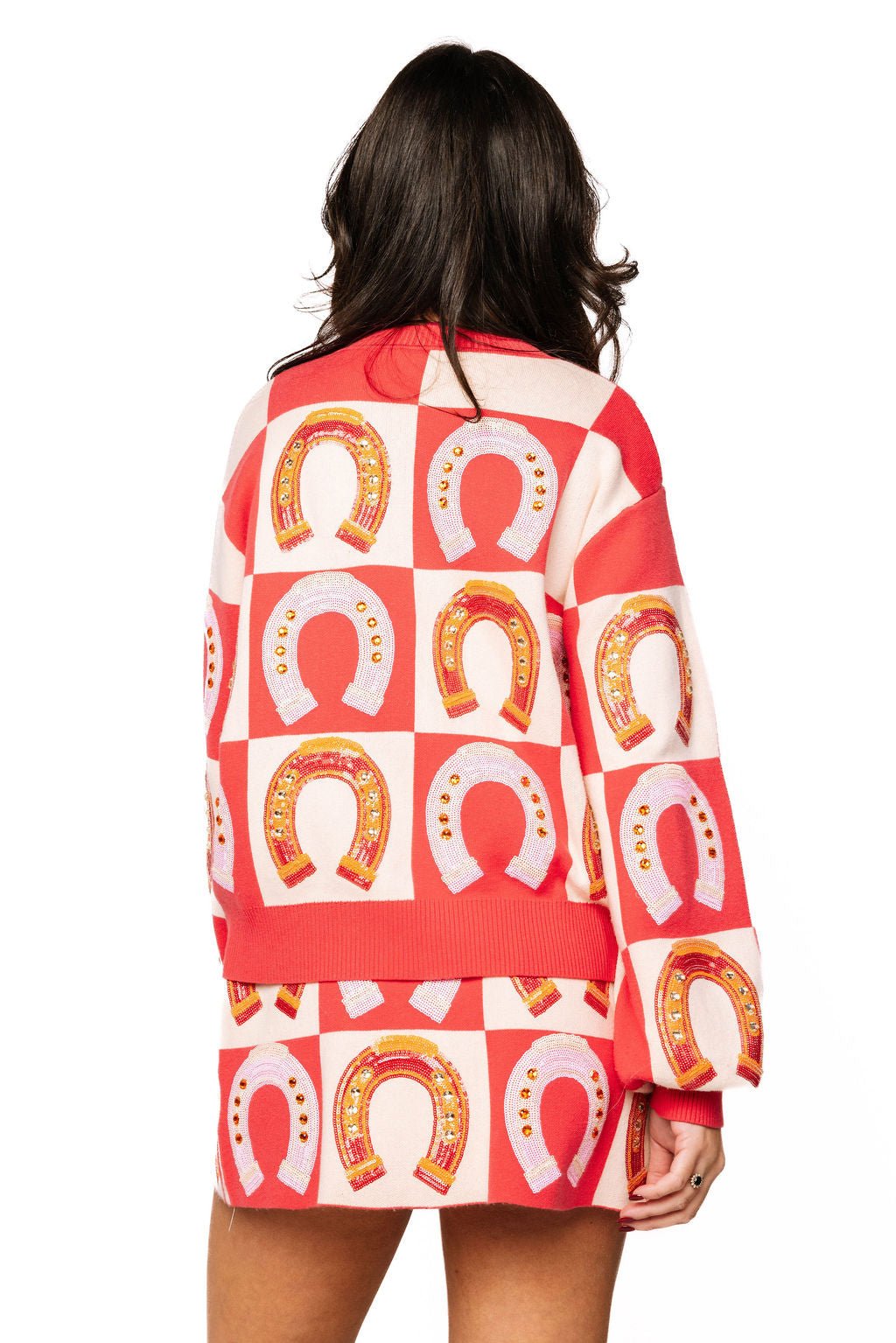 QOS Hot Pink Checkered Horse Shoe Skirt