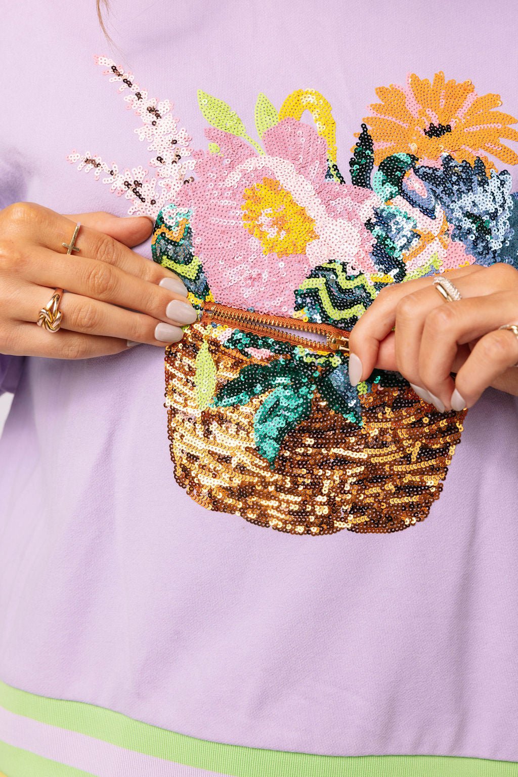 QOS Lavender Easter Egg & Flower Basket Sweatshirt