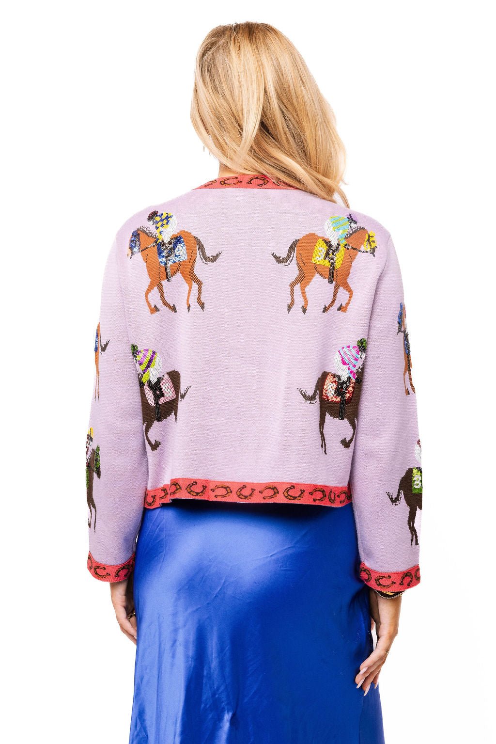 QOS Lavender & Pink Jockey and Horse Button Up Cardigan