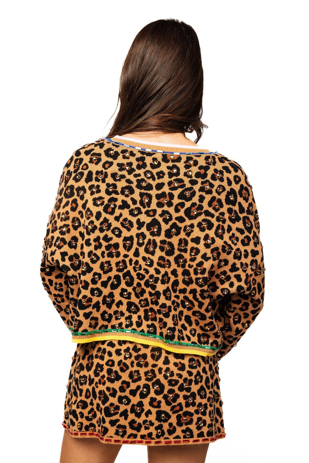 QOS Leopard Multi Tie Rhinestone Sweater