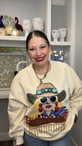 QOS Licensed Cream PBR Bull Sleeve Cowgirl Sweatshirt
