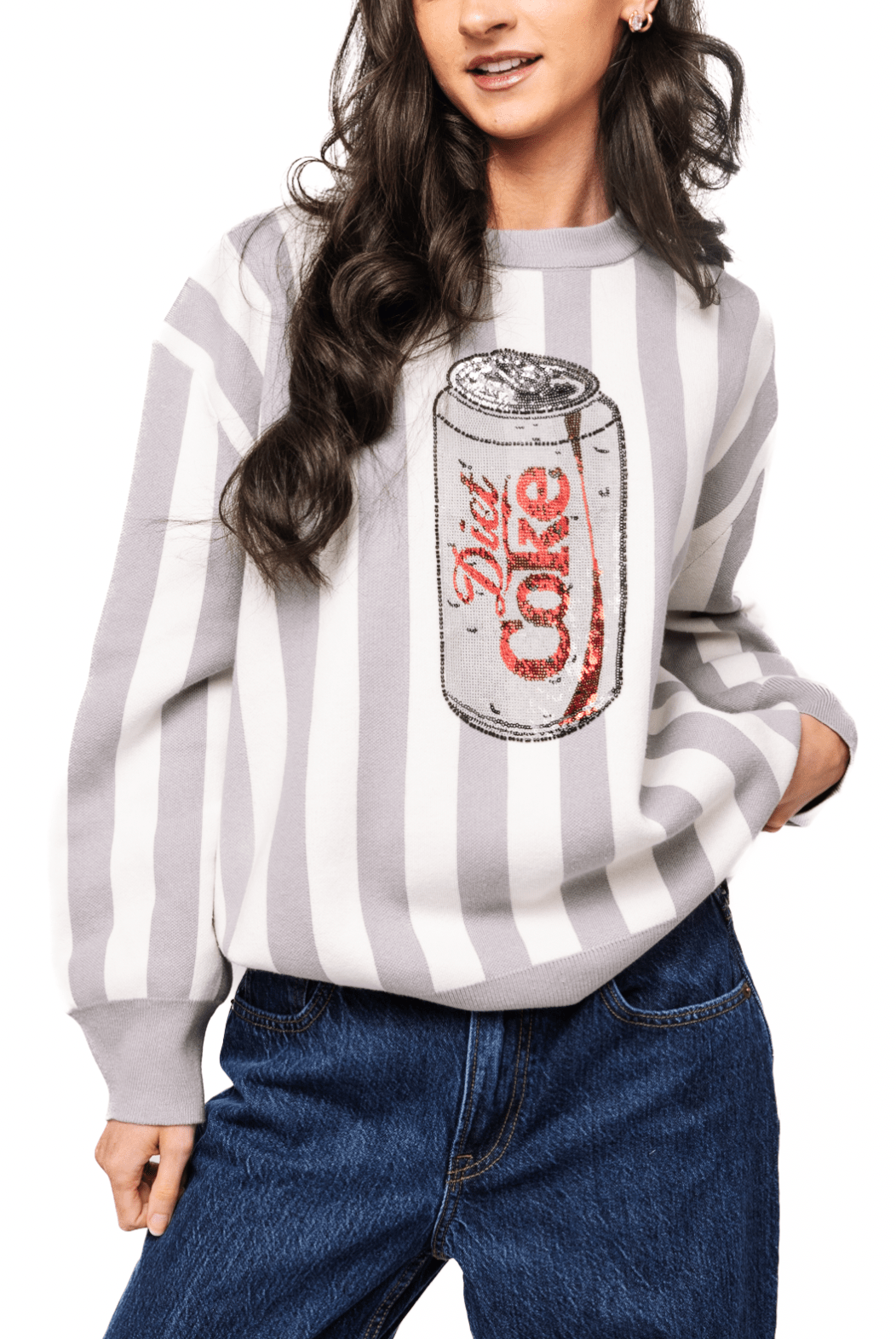 QOS Licensed Grey & White Striped Diet Coke Can Sweater