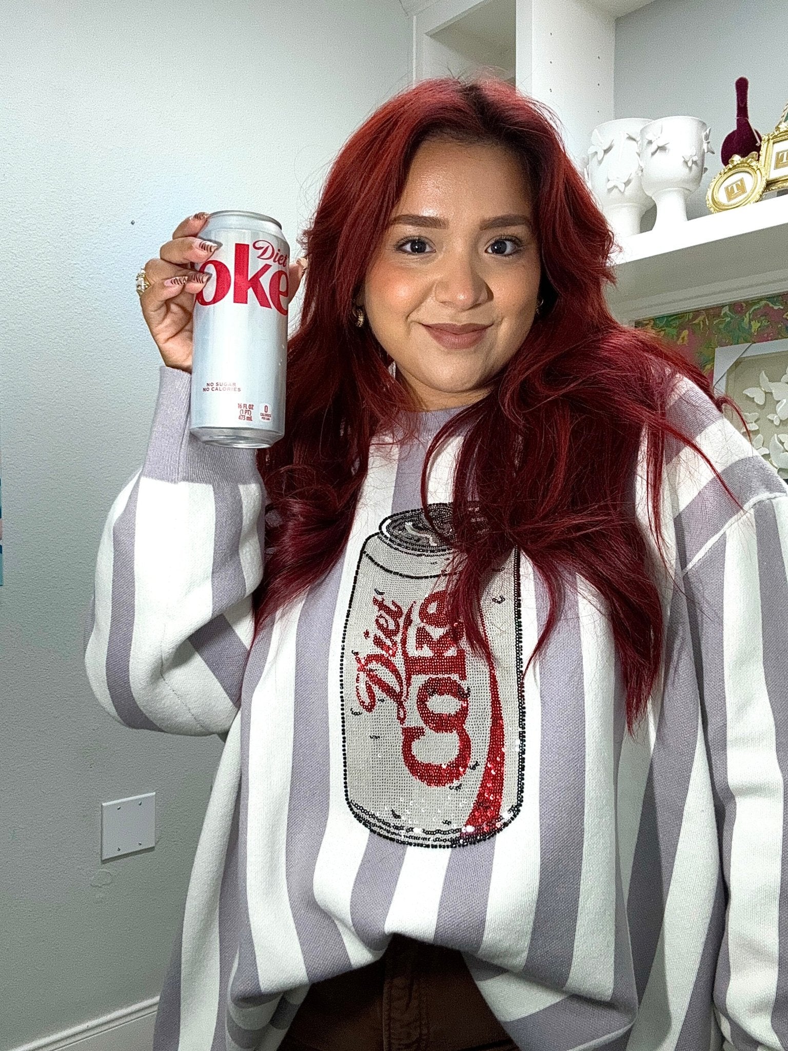 QOS Licensed Grey & White Striped Diet Coke Can Sweater