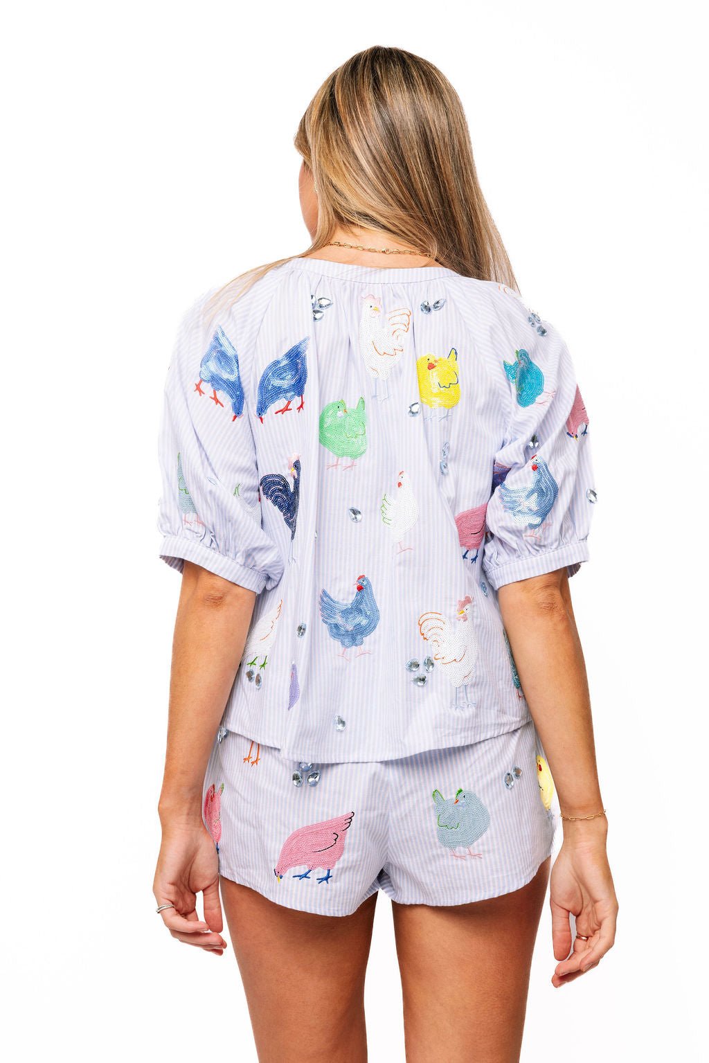 QOS Light Blue Stripe Multi Chicken Cotton Short