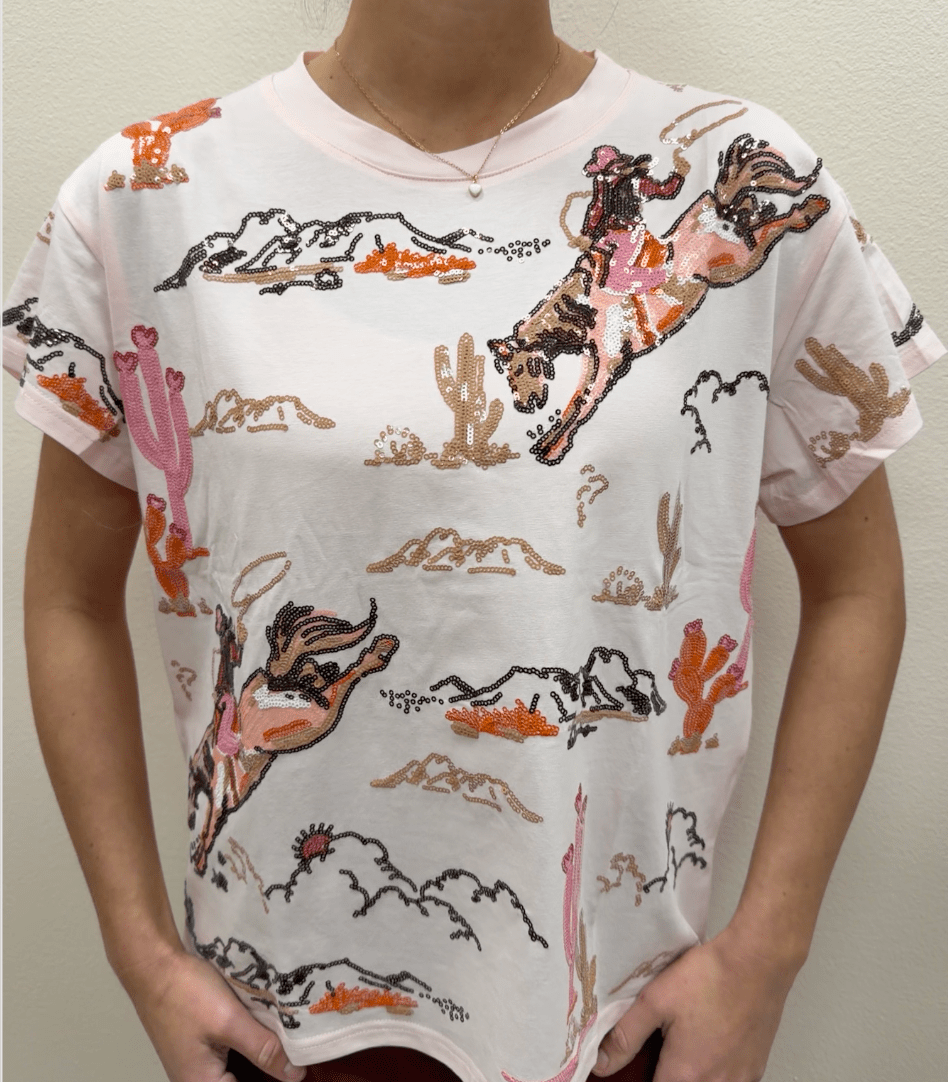 QOS Light Pink Bucking Cowgirl Tee