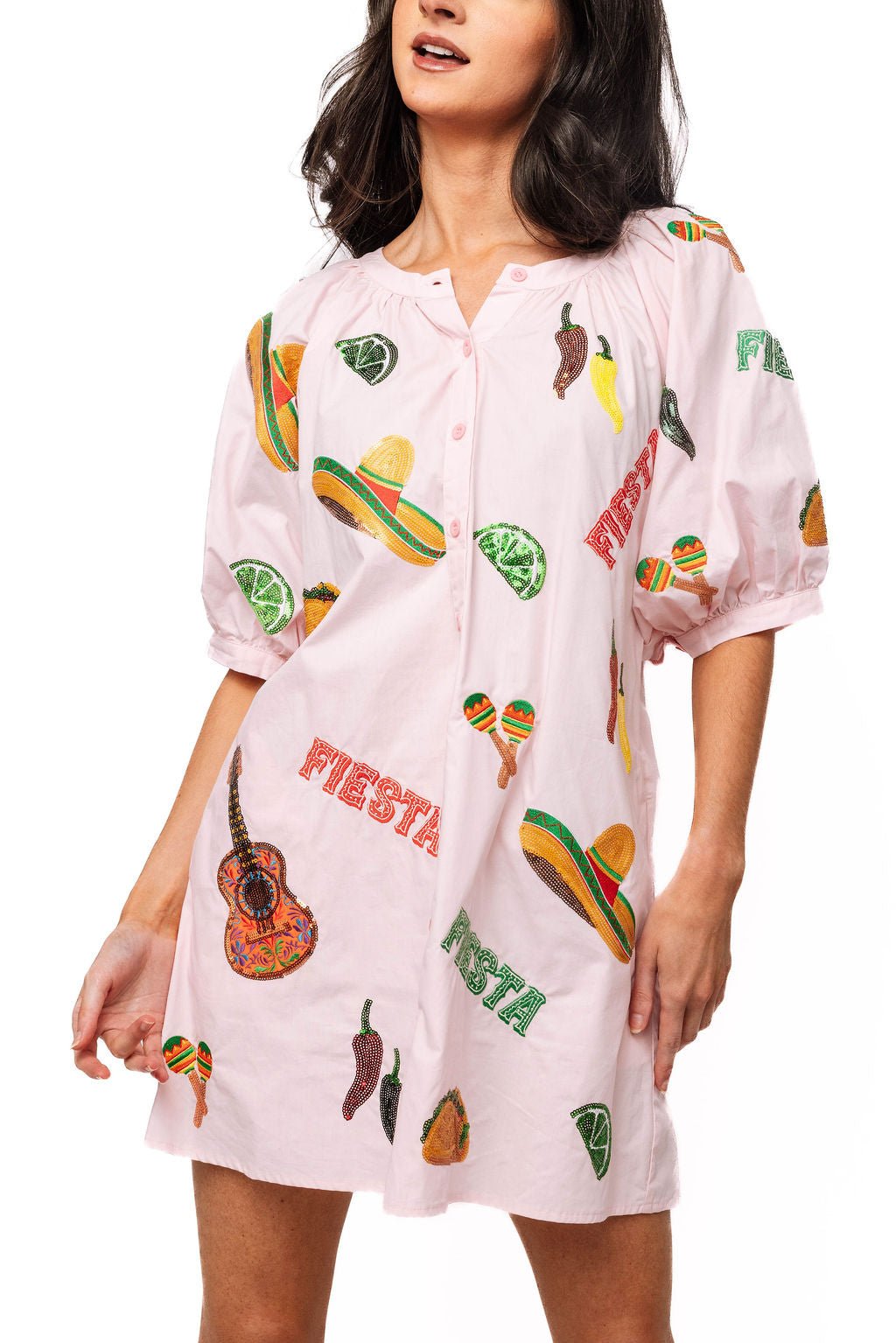 QOS Light Pink Cinco Icon Button Up Cotton Dress