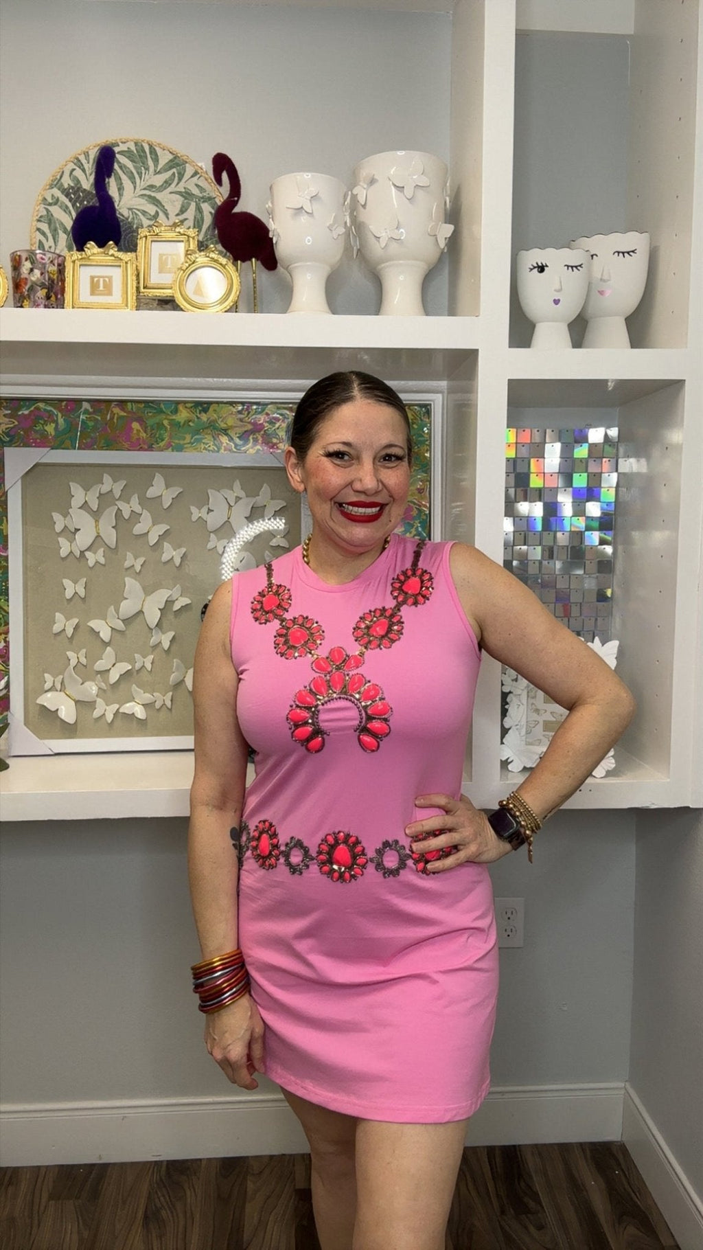 QOS Light Pink Necklace Tank Dress