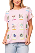 QOS Light Pink Scattered Mahjong Tee