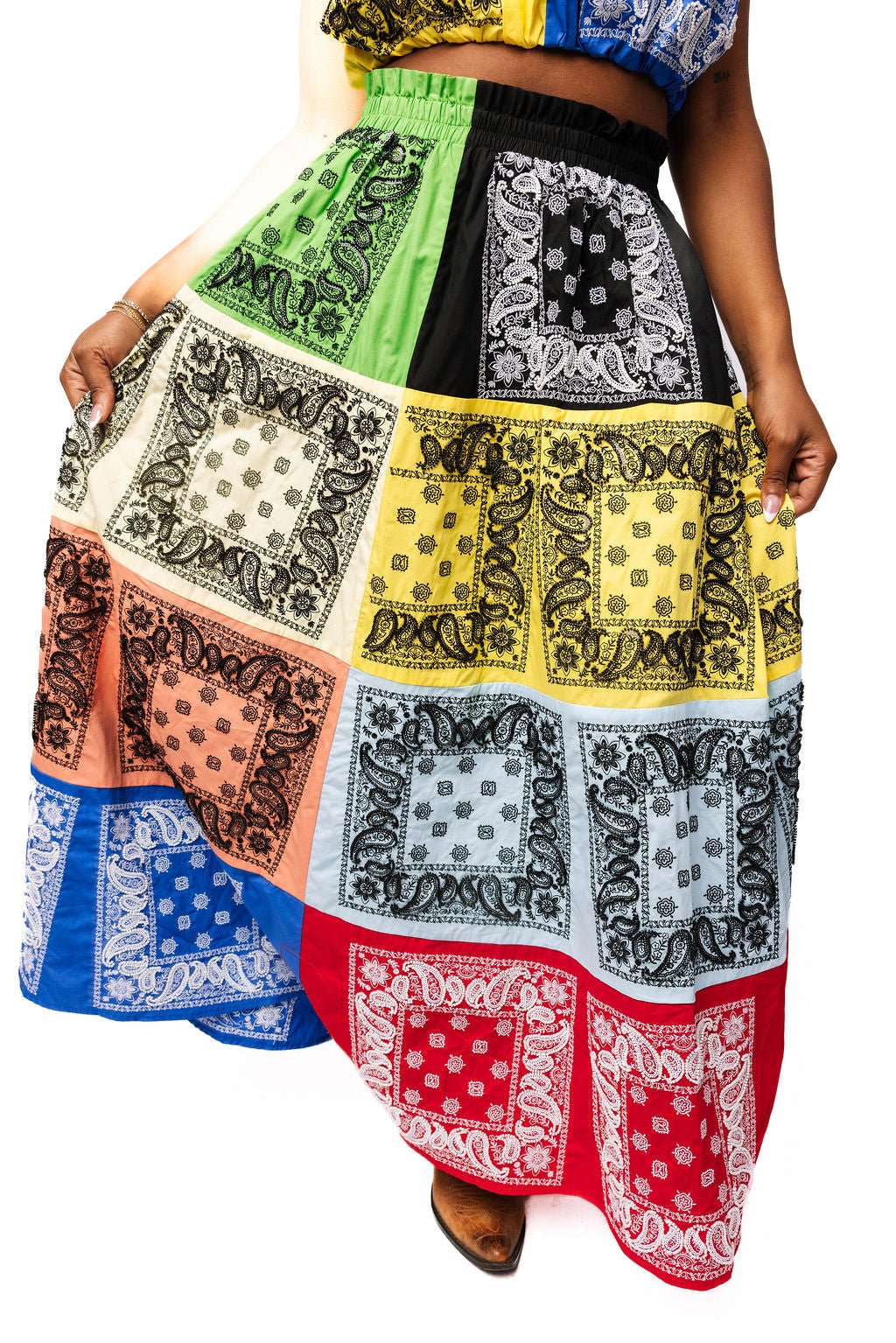 QOS Multi Bandana Cotton Midi Skirt