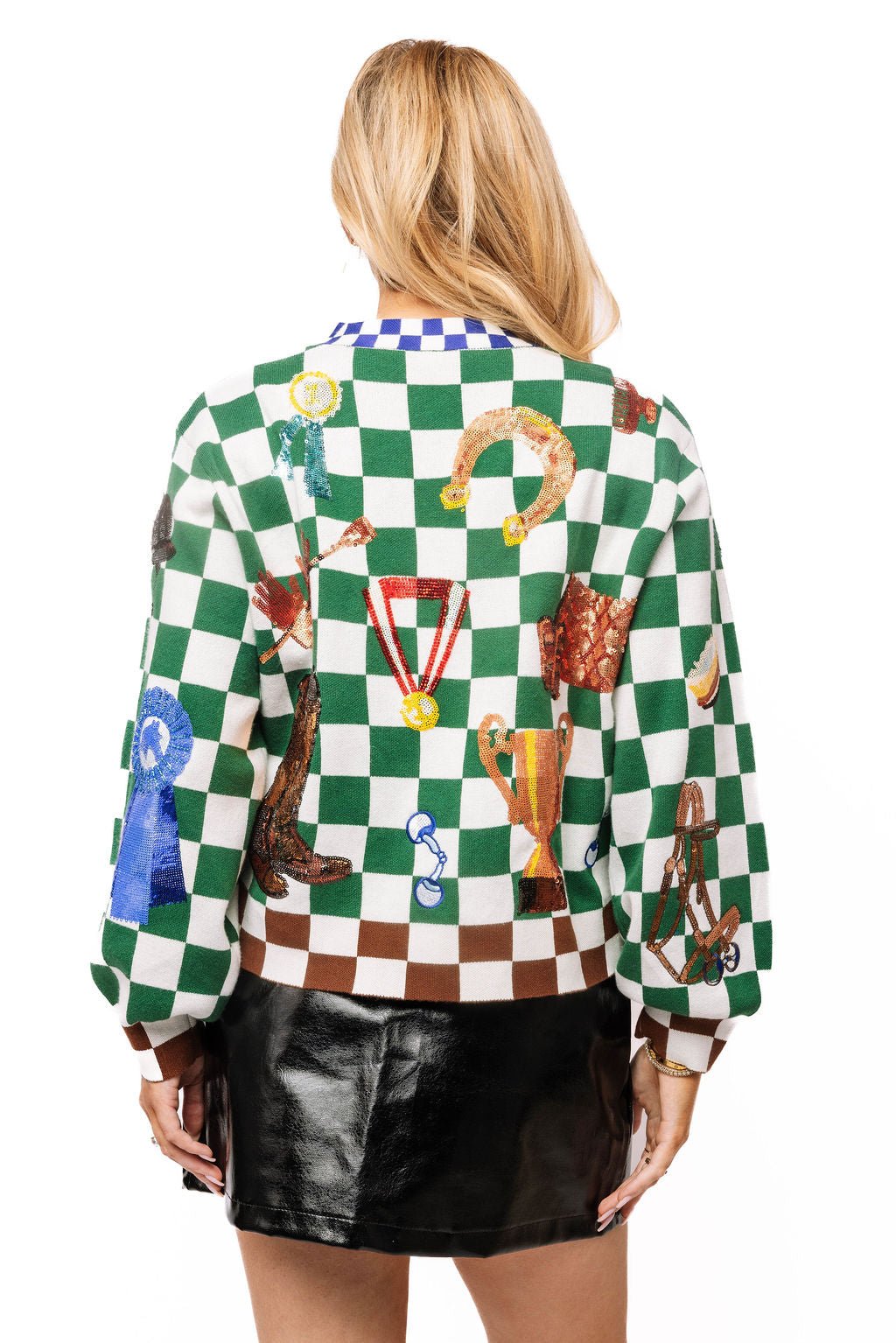 QOS Multi Checkered Derby Icon Button Up Cardigan