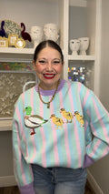 QOS Pastel Striped Duck & Chicks Sweater