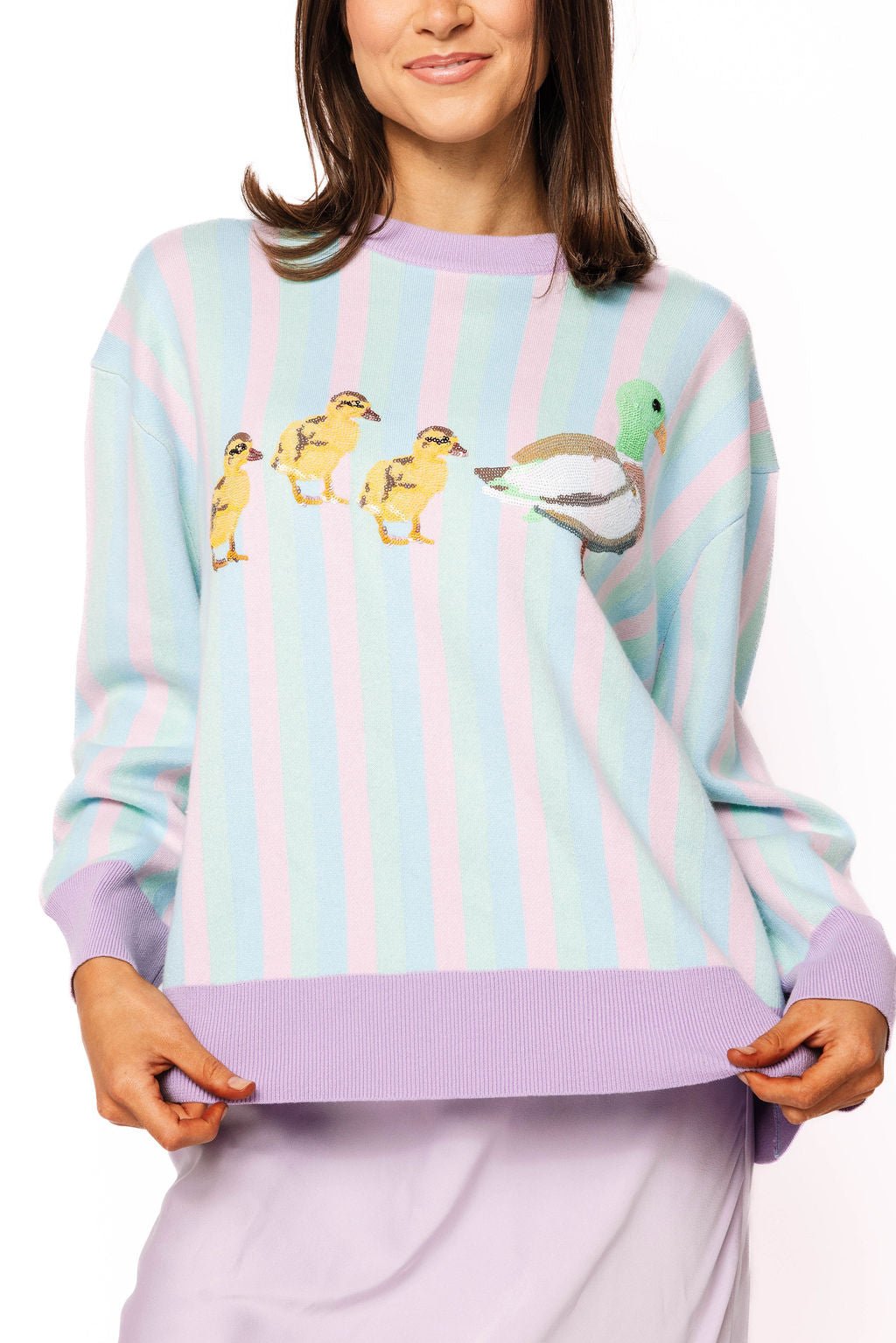 QOS Pastel Striped Duck & Chicks Sweater