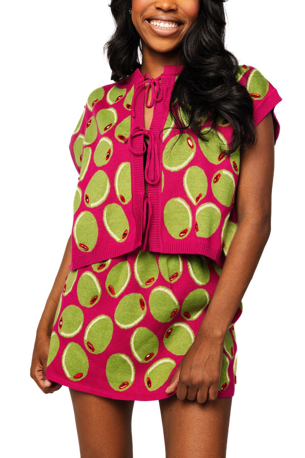 QOS Pink & Green Olive Tie Tank