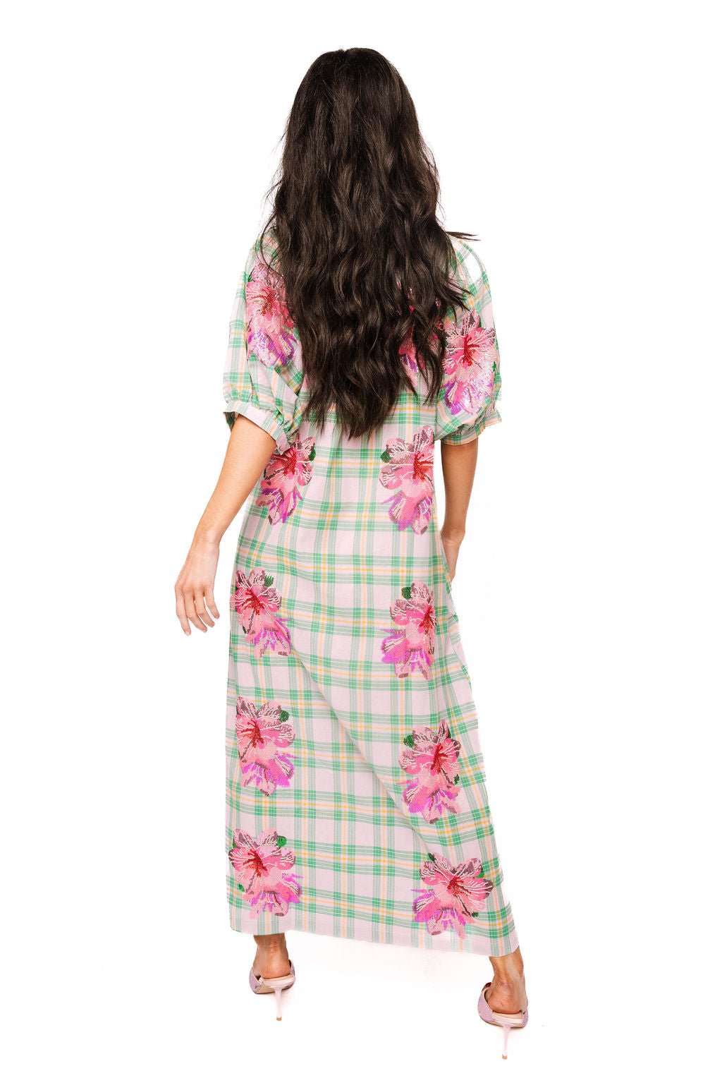 QOS Plaid Azalea Button Up Midi Cotton Dress