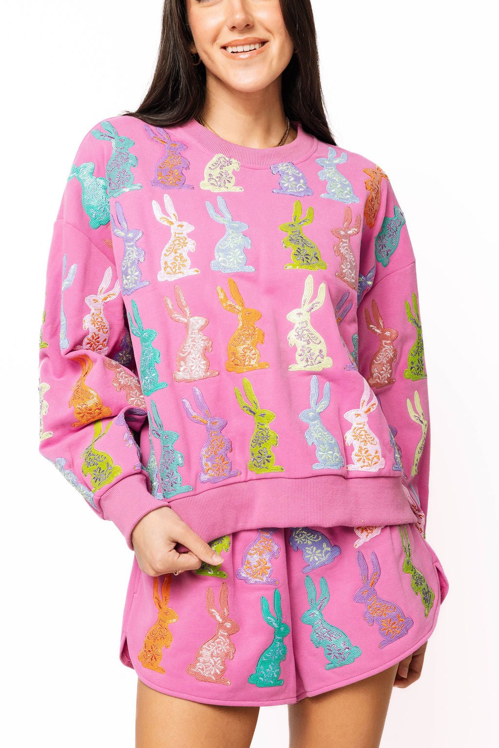 QOS Purple Multi Easter Bunny Short