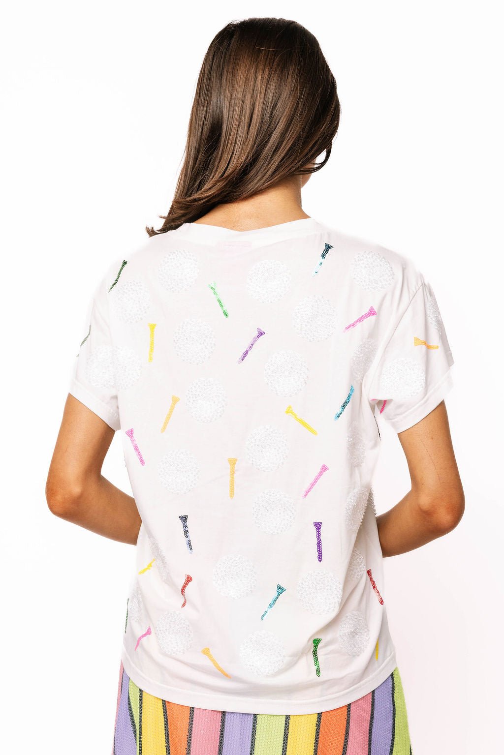 QOS White Golf Ball & Multi Golf Tee T-Shirt