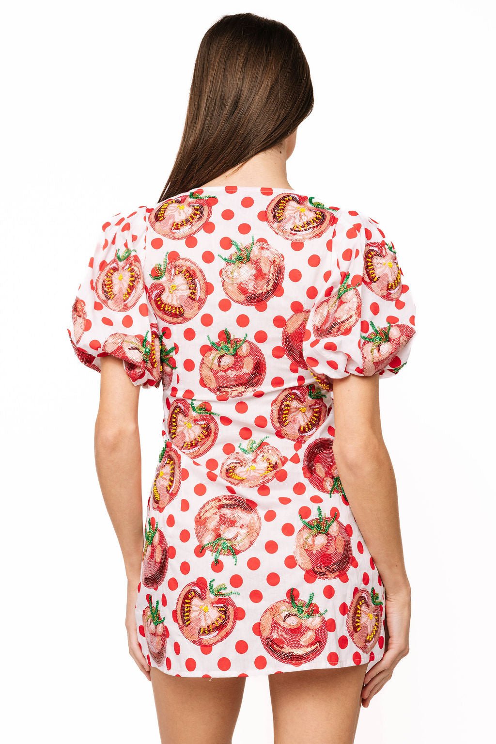 QOS  White & Red Polka Dot Tomato Button Up Dress
