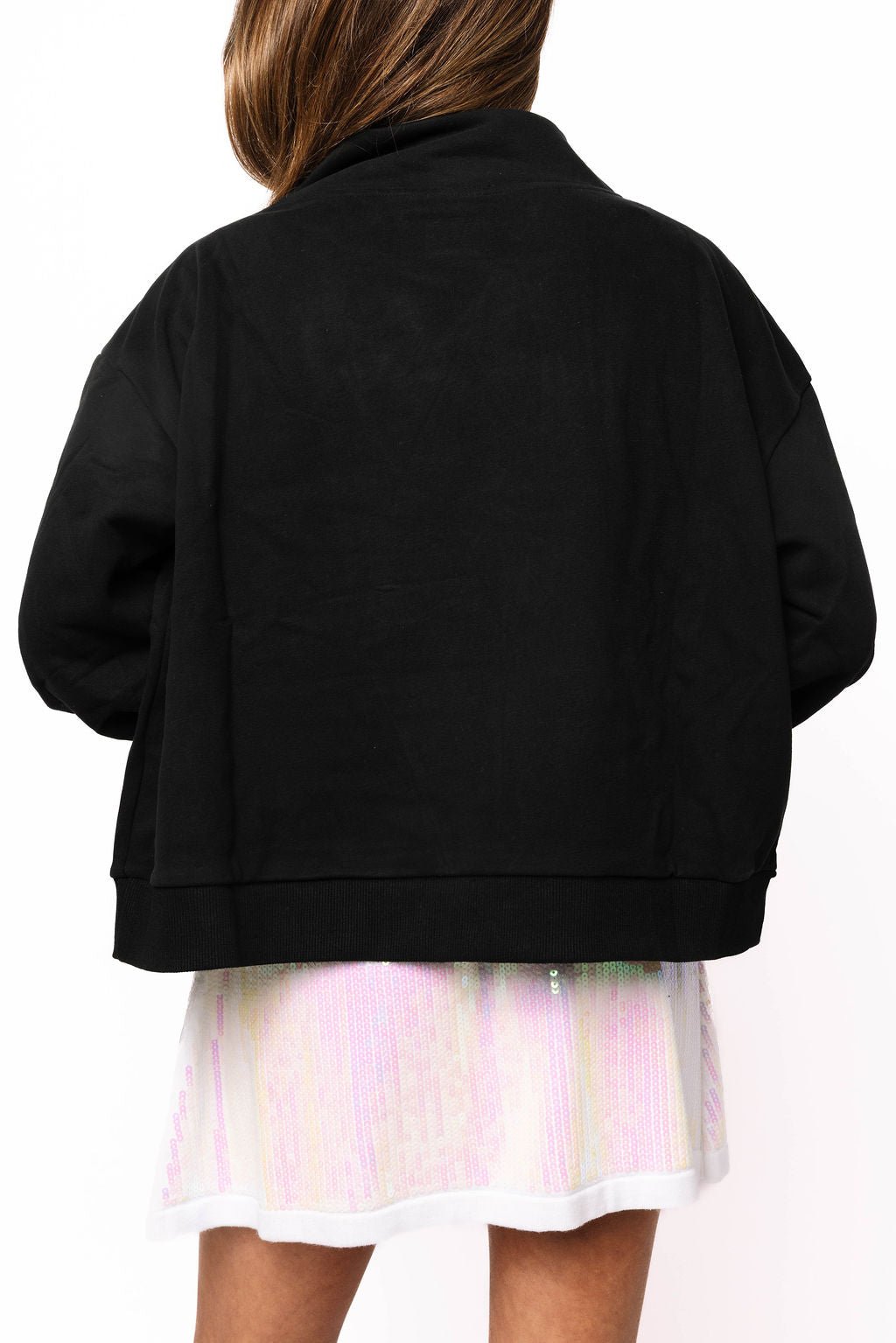 Queen of Sparkles Black NYC Queen Card Mock Neck Sweatshirt