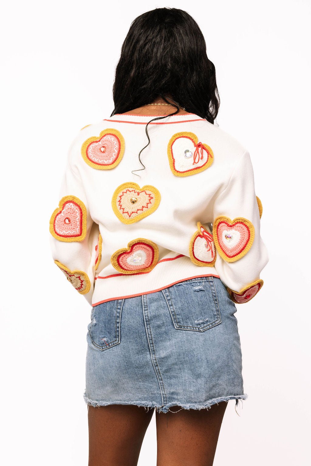 Queen of Sparkles White Knit Valentines Heart Cookies Button Up Cardigan