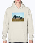 Lost Skier in a Tacoma, Bad Lands South Dakota, Moss Apparel, Unisex Hoodie