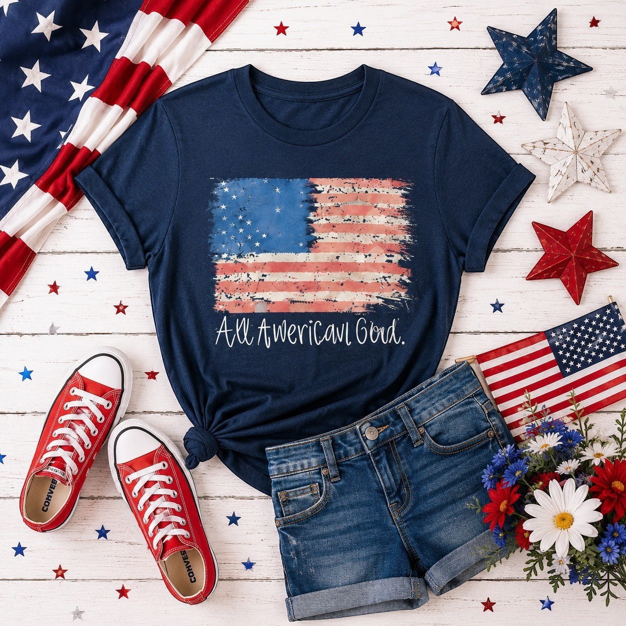 All American Girl Patriotic Youth and Toddler Graphic Tee