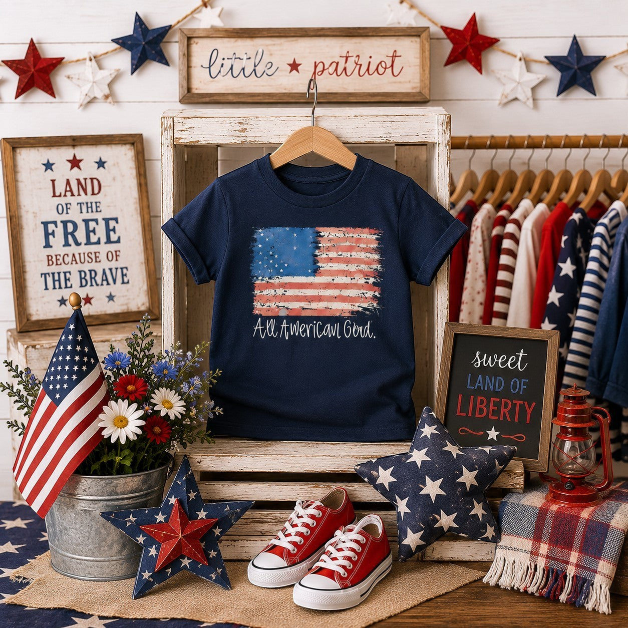 All American Girl Patriotic Youth and Toddler Graphic Tee