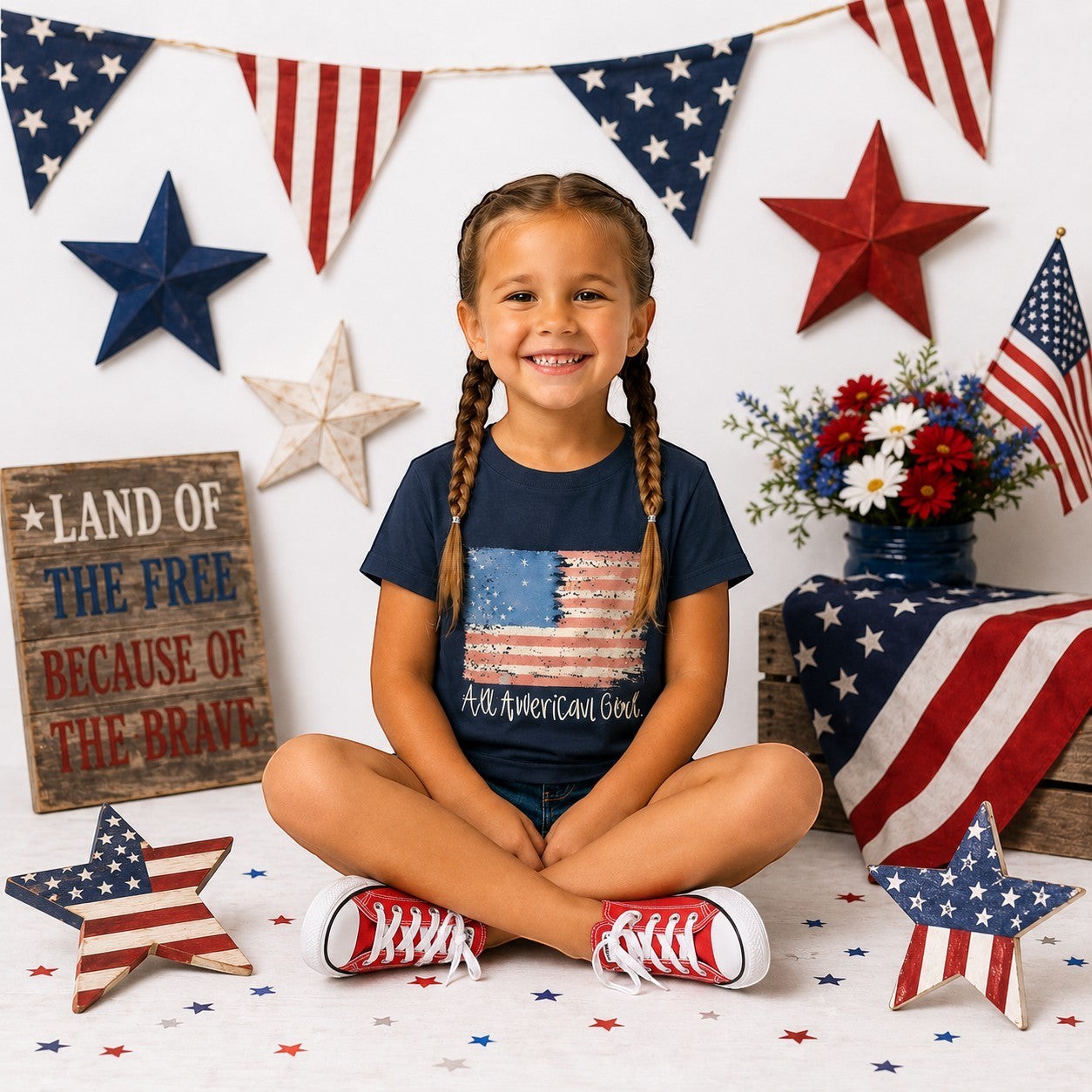 All American Girl Patriotic Youth and Toddler Graphic Tee