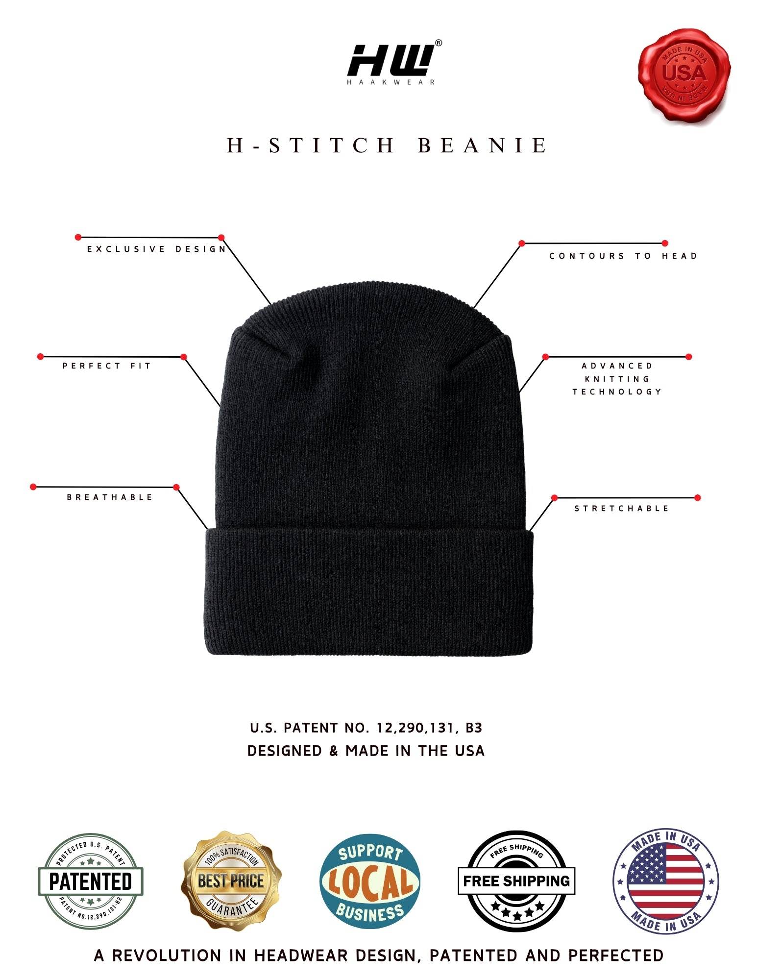 Haakwear American Flag Beanie, H Stitch Circular Knit Cuffed Beanie, Patented, Made in USA