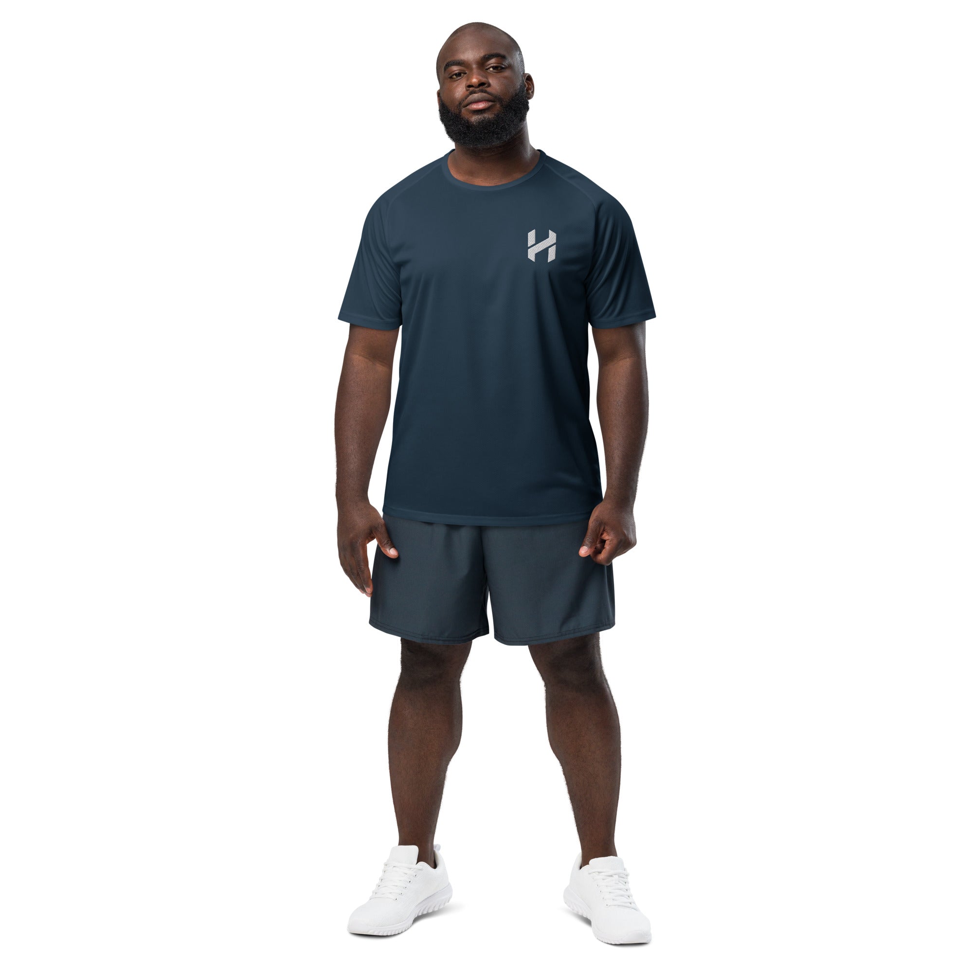 ShopHnH Men’s Performance Jersey – Black Athletic Mesh Workout Shirt | Breathable Polyester Gym & Streetwear Top with 3D Logo