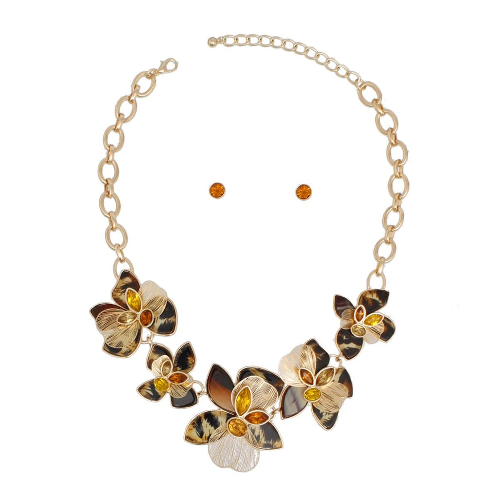 Collar Leopard Die Cut Gold Flower Artisan Necklace